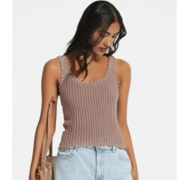 Jones New York Light Pink Crochet Scalloped Hem Sleeveless Tank Top Women's L/G - Picture 1 of 7